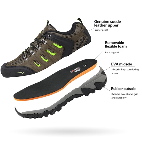 Men's Waterproof Low-Cut Hiking Shoes - BLACK BROWN YELLOW - 4